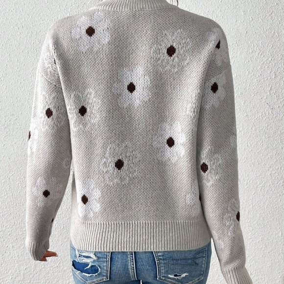 Multicolor Casual Women's Jacquard Knitted Pullover Sweater - Picture 2 of 6